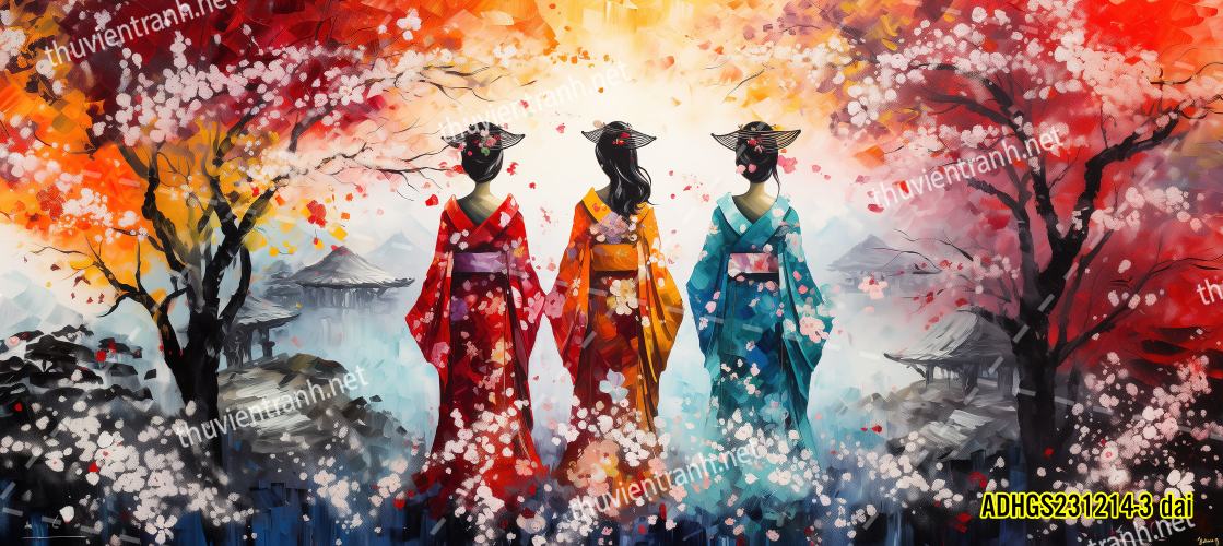 Tranh dán tường hoa cô gái Geisha Nhật Bản-ADHGS231214-3 dai - Kết quả tìm kiếm tranh tường